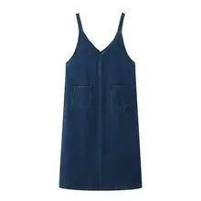 フィット Vネック ノースリーブジャンパードレス【ブルー・デニム風・ミディ丈】（セットアップ対応）