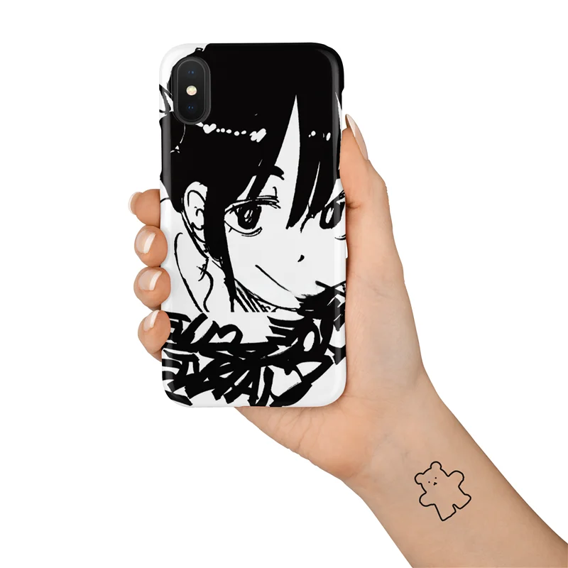 二次元イラストデザイン スマートフォンケース【白黒・ソフトシリコン・Huawei P60/iPhone 11/12/13/14/15/16対応】