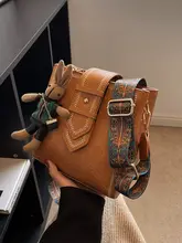 レトロなミニショルダーバッグ【スタイリッシュ・ワイドストラップ・バケツ型】