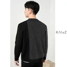 異型ストライプデザインのメンズカーディガン【カジュアル・秋冬用・ニット】
