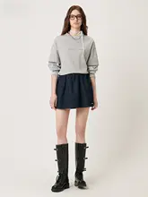 グレー切替のフェイク二重Tシャツ【ロゴ刺繍・カジュアル・重ね着対応・ゆったり長袖】（セットアップ対応）