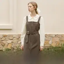シンプルな無地シャツとウエスト絞りキャミソールワンピース（セットアップ対応）