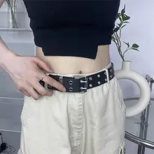 個性的なダブルホールデザインのレディースベルト【ファッションスタッズ装飾】