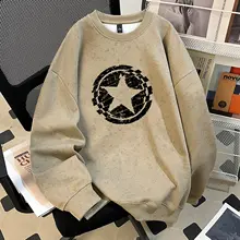 春秋用 長袖 メンズカジュアルウェア【重厚なワックス染め・クルーネック・アメリカンスタイル・ゆったりシルエット】