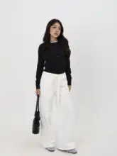 低めウエストストレートコットンワークパンツ【フィット・シンプルデザイン・通年用】
