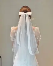 シンプルなロングウェディングベール【韓国スタイル・フォト撮影用・結婚証明書用】
