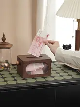 透明な無垢材の貯金箱【高級感・インテリア用・リビング向け】