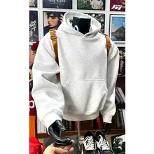 グレーの重厚なコットンフード付きパーカー【アメリカンスタイル・オーバーサイズ・秋冬用】