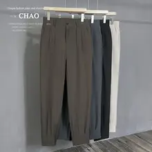 涼しげな薄手のカジュアル九分丈パンツ【男性用・スーツパンツ・韓国風・ taperedデザイン】