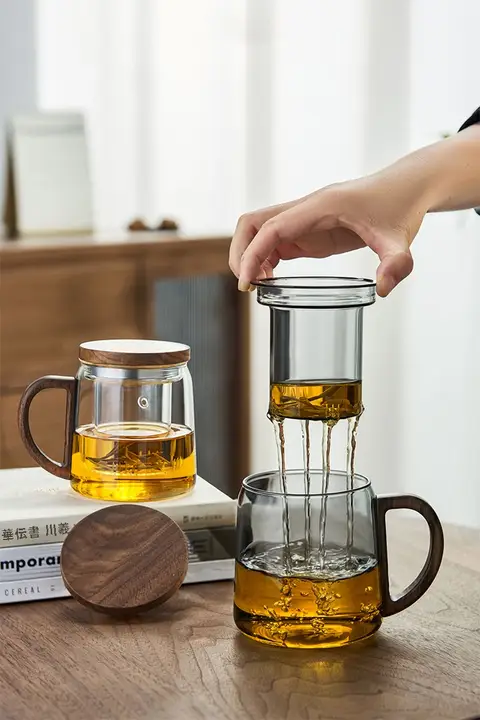 器具 ガラス杯 家庭用 耐熱 お茶用杯 フィルター付き 木灵