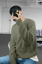 MRCYC メンズ ニットセーター【秋冬用・厚手・クルーネック・ゆったりフィット・無地】