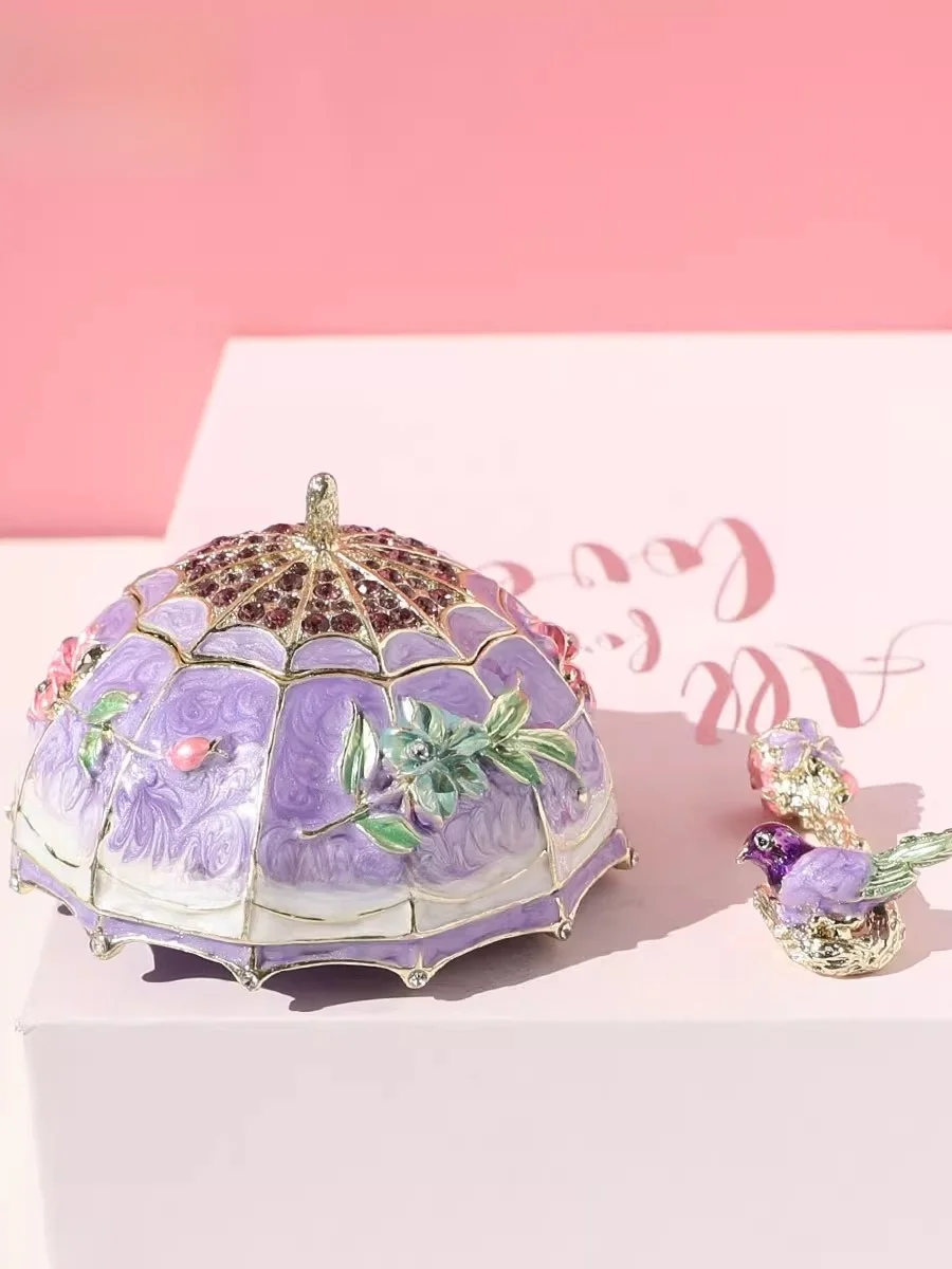 金属エナメル装飾ジュエリーボックス【傘型デザイン・収納用・リングボックス】