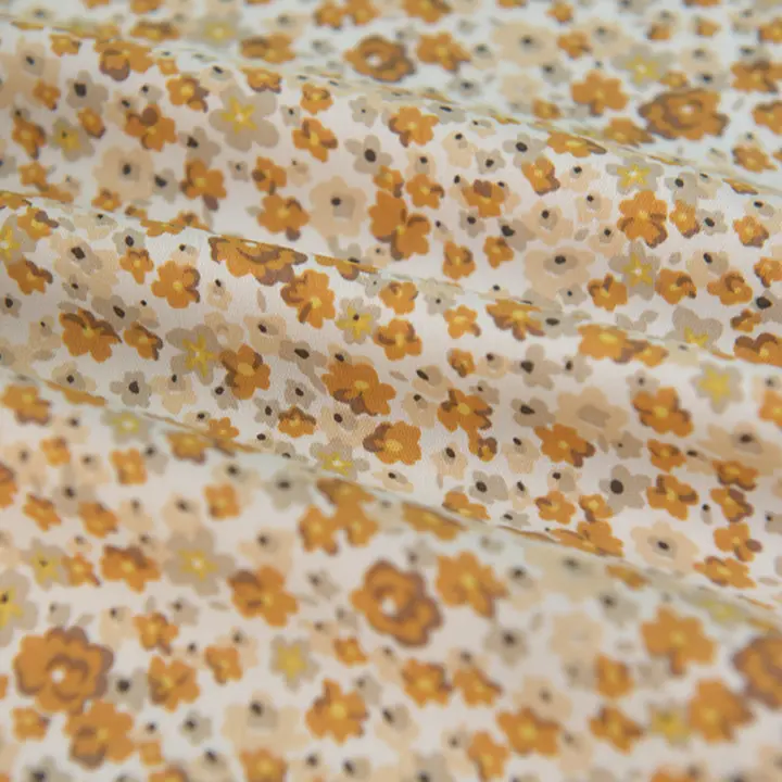 黄白小花柄シフォン生地【オリジナルデザイン・上着やドレス・カーテン用】