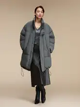 OPICLOTH 中長丈・ゆったりシルエットの白鴨ダウンジャケット【立襟・4つのポケット・フードなし】