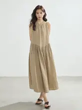 極上の柔らかさ！リネン製 ロングワンピース【春夏用・通気性・肩出し・ノースリーブ】
