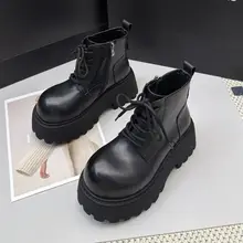 本革製 厚底レディースマーチンブーツ【クラシックデザイン・ショートブーツ・バイカースタイル】