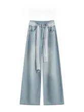 ハイウエスト広がりシルエットデニムパンツ【夏用・ゆったり・スタイリッシュ】（セットアップ対応）