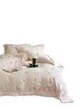 蝶刺繍付き ブランケット4点セット【秋冬用・厚手・1.8mベッド対応】