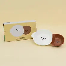 かわいいキャラクターのビションフリーゼ陶器製2区画プレート【家庭用・食器】