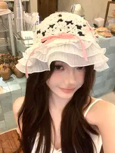 甘くて可愛いリボンレースニットバケットハット