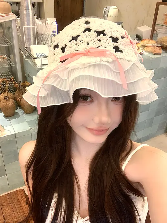 甘くて可愛いリボンレースニットバケットハット
