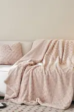 冬用ボリューム感のある両面ファー調ブランケット【ソファ用・オフィス昼寝・ショールとしても】