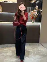 春のコーディネート【翻訳襟ニットトップス・デニムワイドパンツ・ファッション感】（セットアップ対応）