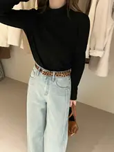 冬季用 ハイウエスト ワイドレッグデニムパンツ【レオパード柄・裏地フリース・コットン】（セットアップ対応）