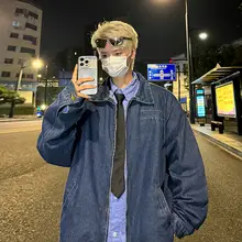 アメリカンビンテージデザインの肩パッド付きジップアップカジュアルジャケット【ルーズフィット・グラデーションウォッシュデニム】