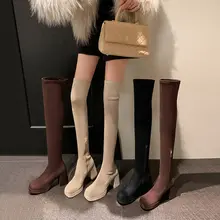防水仕様のロングブーツ【厚底・スエード・カーキ・膝上丈】
