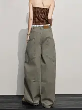 ゆったりシルエットのカーゴ風ワイドデニムパンツ【軍用スタイル・大口ポケット】