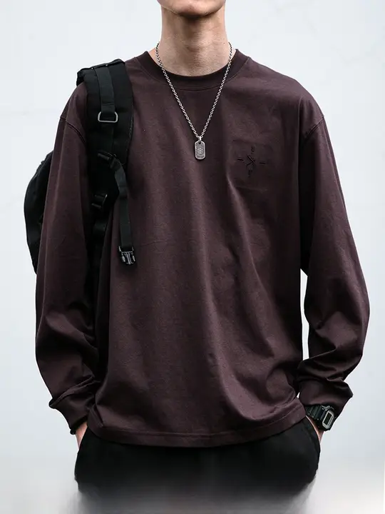 長袖Tシャツ メンズ 刺繍 無地 ヘビーオンス インナー トップス ストリート 春秋
