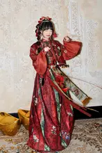 龍年祝い用着物【龍柄・二色使い・赤色・唐風・ひだスカート】