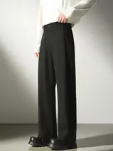 黒のストレートワイドパンツ【秋冬用・厚手・ゴムウエスト・高級感のある落ち感】