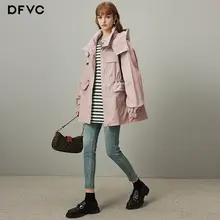 トレンチコート レディース ワークコート ミディアム丈 フード付き ウエストシェイプ 着痩せ 秋「dfvc」