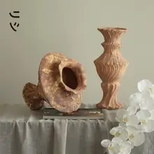 栗石デザインの陶器製花瓶【ヴィンテージ風・アートデコ・インテリア用】