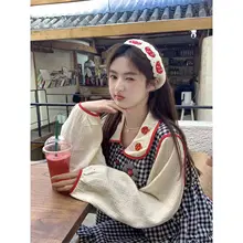 ストロベリータルト風デザインのチェック柄ドールカラーＡラインワンピース【秋用・ゆったり仕様】