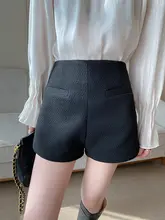 ショートパンツ レディース ツイード風 ハイウエスト 着痩せ きれいめ 上品 着回し ブラック 秋 「PINKEEN」