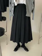 エレガントなブラックプリーツスカート【高腰・Aライン・ロング丈・秋春用】