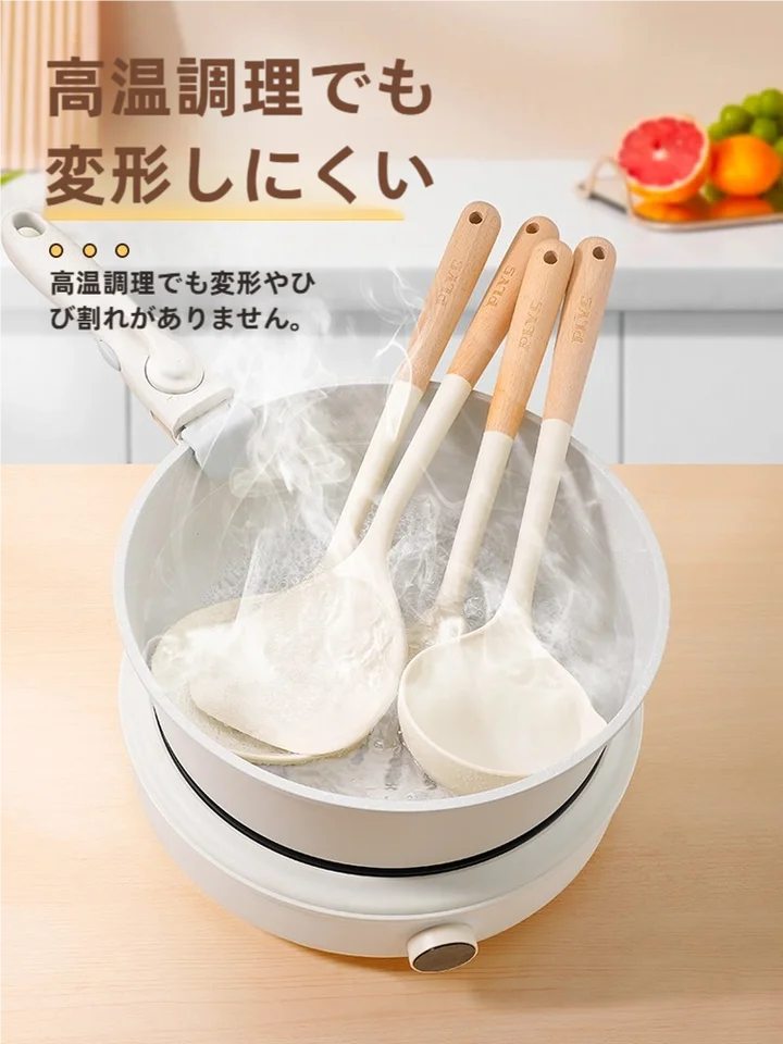 シリコン製 調理器具セット【耐熱性・フライパン用スパチュラ・スプーン・不粘仕様】
