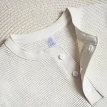 厚手コットンワッフルヘンリーネック長袖Tシャツ【アメリカンカジュアル・ヴィンテージ工装スタイル】