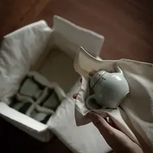 アンティーク風青磁製ティーセット【ティーポット・高足杯・4個セット・ギフトボックス付き】