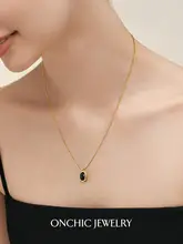 Onchic 浮金ブラックオニキスネックレス【鎖骨チェーン・デザインペンダント】