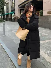 大きいサイズ レディース ロングダウンコート【赤・膝下丈・フード付き・冬用・厚手】