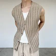 春夏用 ユニセックス ノースリーブニットカーディガン【Vネック・フィット】