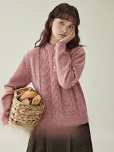 麻のツイスト模様ニットセーター【秋冬用・女性・長袖】