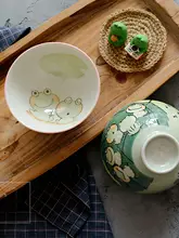 愛らしいカエルデザインの陶器製飯碗【日本製・カップル向け・子供用】