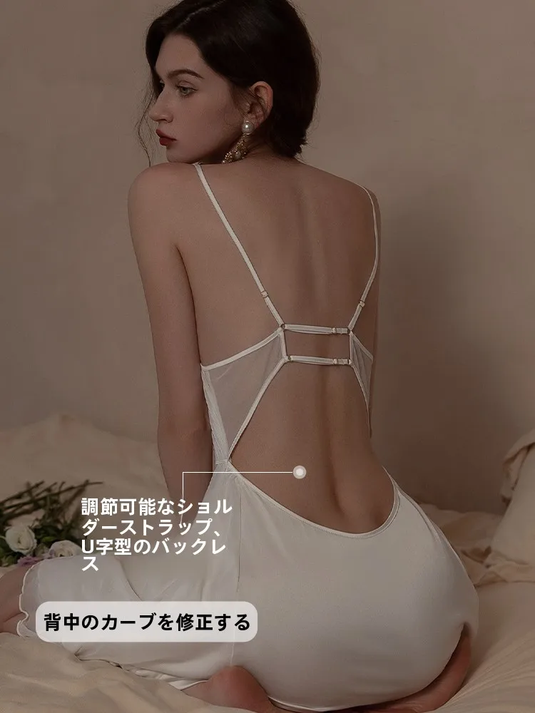 秘思颂スリーピングドレス：レースストラップとブラパッド付きの春夏向けナイトウェア