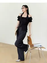 ジャズスタイル ブラック トップス【直角肩・ワンショルダー・大きいサイズ・着やせ効果】（セットアップ対応）