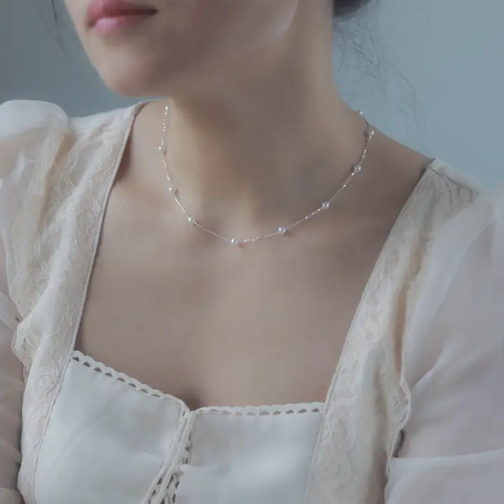 軽やかなデザインの小珍珠ネックレス【ロックボーンチェーン・極上の柔らかさ・上品な輝き】